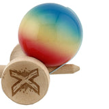 Kendama X Originala, Profesionala, Flippy, Big Cups V2, Super Sticky Cupe Mari, Rulment Metalic cu Ata 55 cm, Rosu/Galben/Albastru - vivimall.ro