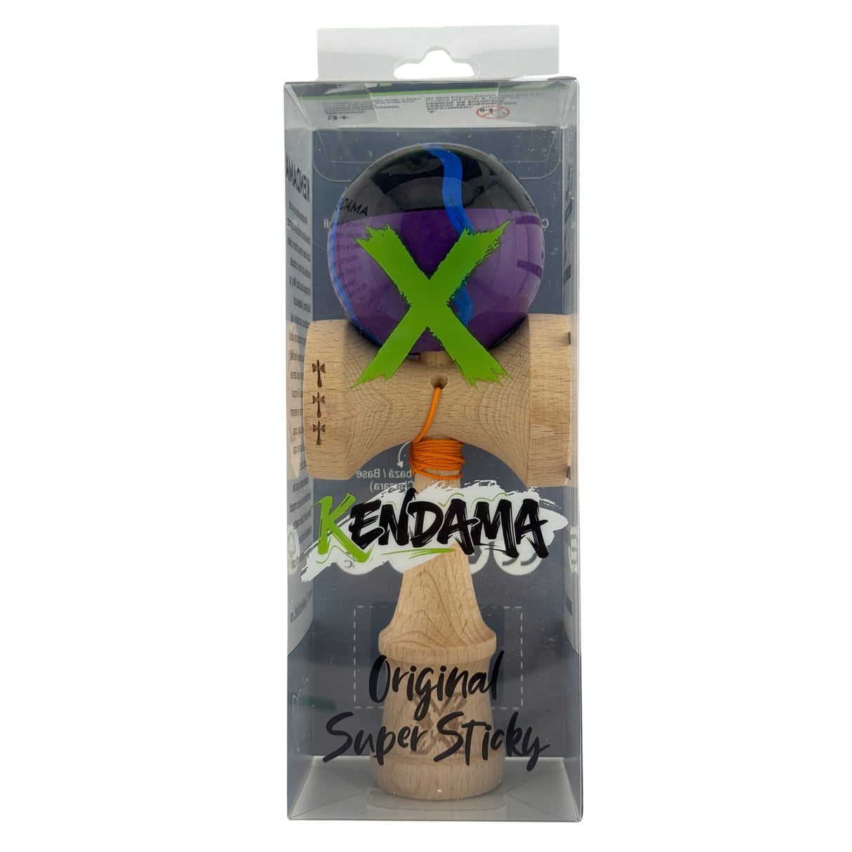 Kendama X Originala, Profesionala, Flippy, Big Cups V2, Super Sticky Cupe Mari, Rulment Metalic cu Ata 55 cm,-Negru Mov cu Linii - vivimall.ro