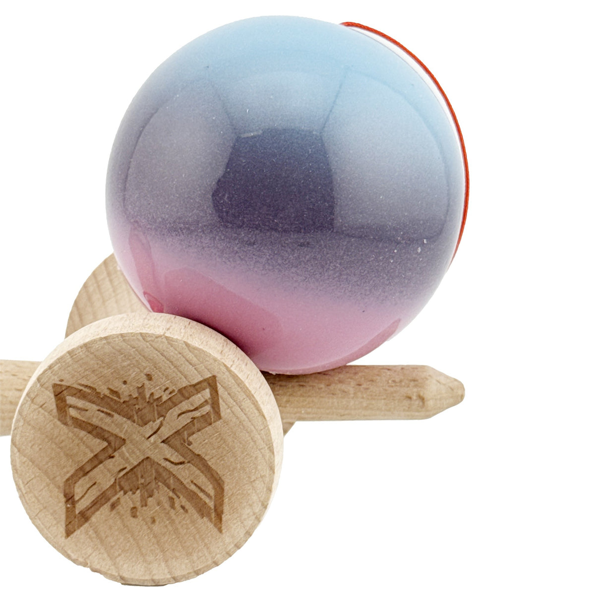 Kendama X Originala, Profesionala, Flippy, Big Cups V2, Super Sticky Cupe Mari, Rulment Metalic cu Ata 55 cm, Albastru Deschis/Mov/Roz - vivimall.ro