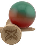Kendama X Originala, Profesionala, Flippy, Big Cups V2, Super Sticky Cupe Mari, Rulment Metalic cu Ata 55 cm, Rosu/Verde - vivimall.ro