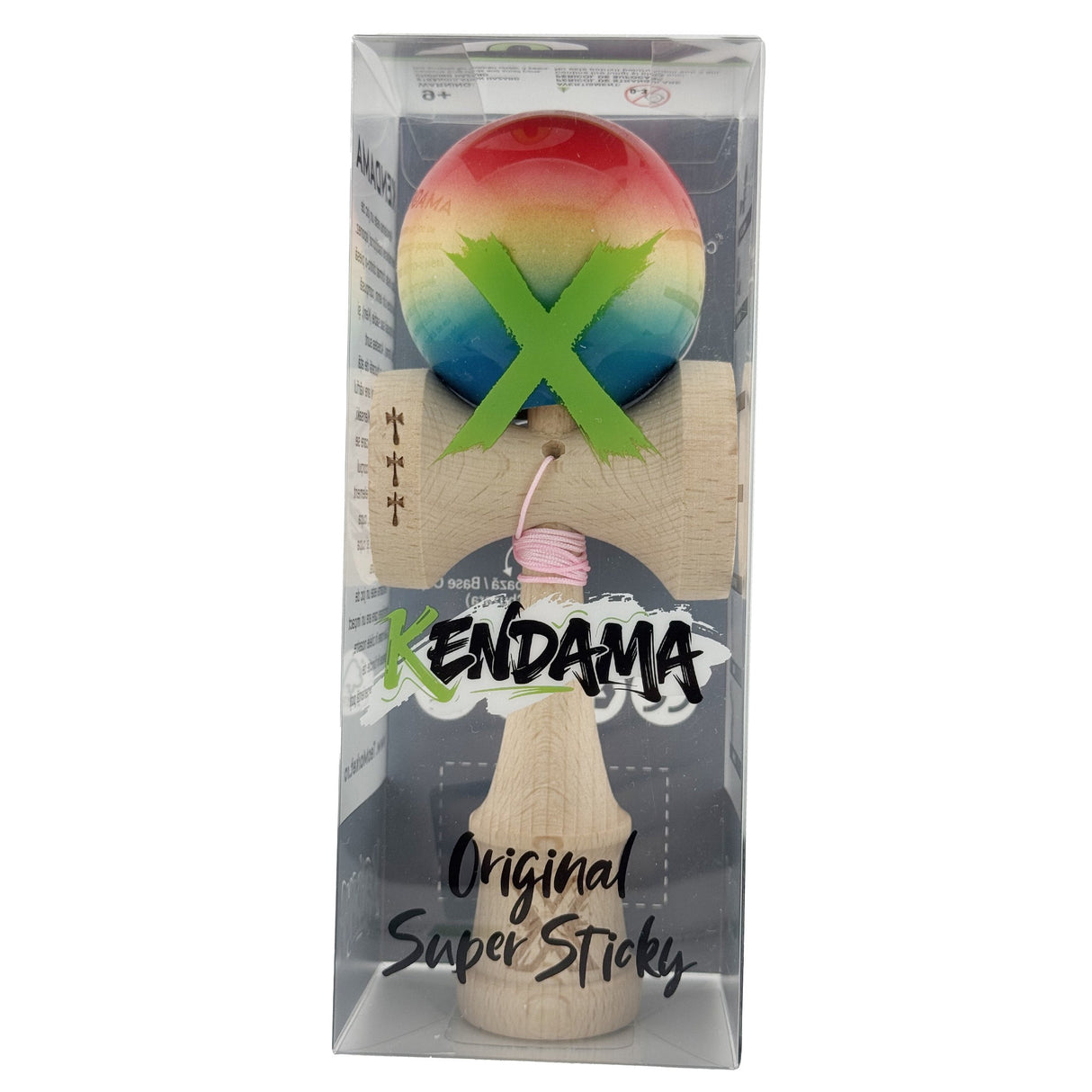 Kendama X Originala, Profesionala, Flippy, Big Cups V2, Super Sticky Cupe Mari, Rulment Metalic cu Ata 55 cm, Rosu/Galben/Albastru - vivimall.ro