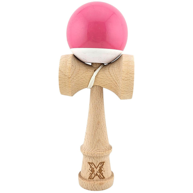 Kendama X Originala, Profesionala, Flippy, Big Cups V2, Super Sticky Cupe Mari, Rulment Metalic cu Ata 55 cm, Roz/Verde - vivimall.ro