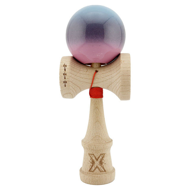Kendama X Originala, Profesionala, Flippy, Big Cups V2, Super Sticky Cupe Mari, Rulment Metalic cu Ata 55 cm, Albastru Deschis/Mov/Roz - vivimall.ro