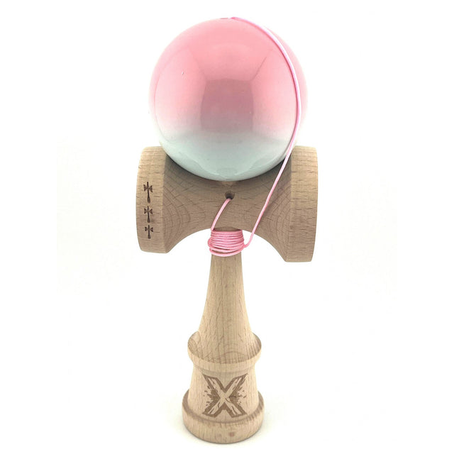 Kendama X Originala, Profesionala, Flippy, Big Cups V2, Super Sticky Cupe Mari, Rulment Metalic cu Ata 55 cm,Roz/Verde - vivimall.ro
