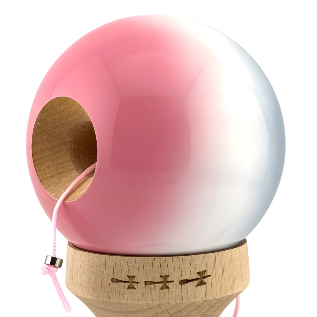 Kendama X Originala, Profesionala, Flippy, Big Cups V2, Super Sticky Cupe Mari, Rulment Metalic cu Ata 55 cm, Gradient Roz/Alb/Gri - vivimall.ro