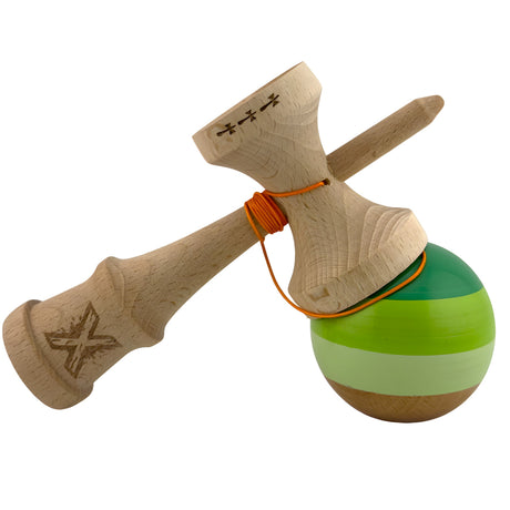 Kendama X Originala, Profesionala, Flippy, Big Cups V2, Super Sticky Legendary Cupe Mari, Rulment Metalic cu Ata 55 cm, Verde Mix - vivimall.ro