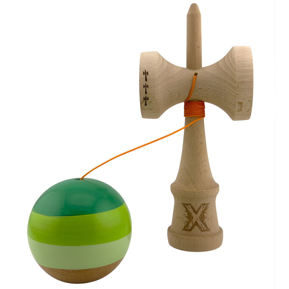 Kendama X Originala, Profesionala, Flippy, Big Cups V2, Super Sticky Legendary Cupe Mari, Rulment Metalic cu Ata 55 cm, Verde Mix - vivimall.ro
