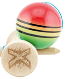 Kendama X Originala, Profesionala, Flippy, Big Cups V2, Super Sticky Legendary Cupe Mari, Rulment Metalic cu Ata 55 cm, Rosu/Galben/Verde - vivimall.ro