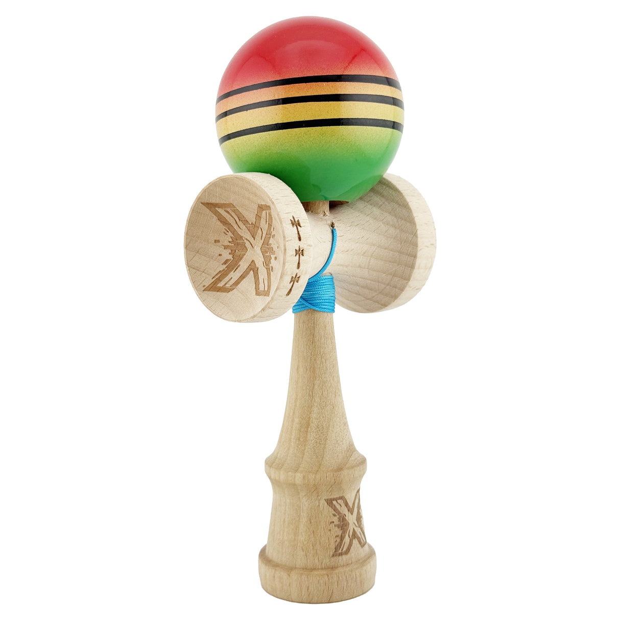 Kendama X Originala, Profesionala, Flippy, Big Cups V2, Super Sticky Legendary Cupe Mari, Rulment Metalic cu Ata 55 cm, Rosu/Galben/Verde - vivimall.ro