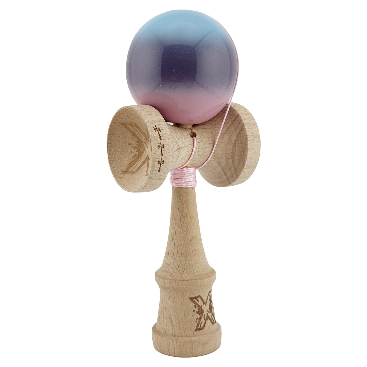 Kendama X Originala, Profesionala, Vivimall, Big Cups V2, Super Sticky Legendary Cupe Mari, Rulment Metalic cu Ata 55 cm, Albastru/Mov/Roz - vivimall.ro