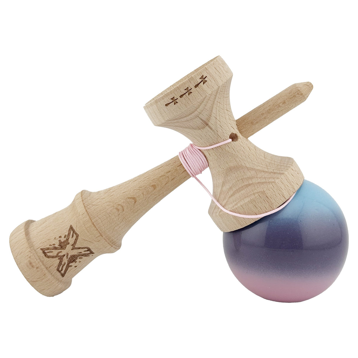 Kendama X Originala, Profesionala, Vivimall, Big Cups V2, Super Sticky Legendary Cupe Mari, Rulment Metalic cu Ata 55 cm, Albastru/Mov/Roz - vivimall.ro