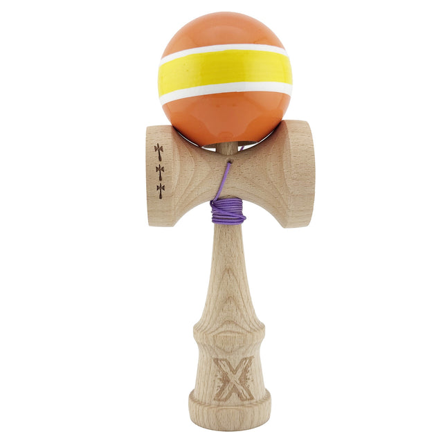 Kendama X Originala, Profesionala, Vivimall, Big Cups V2, Super Sticky Legendary Cupe Mari, Rulment Metalic cu Ata 55 cm, Portocaliu/Galben/Alb - vivimall.ro