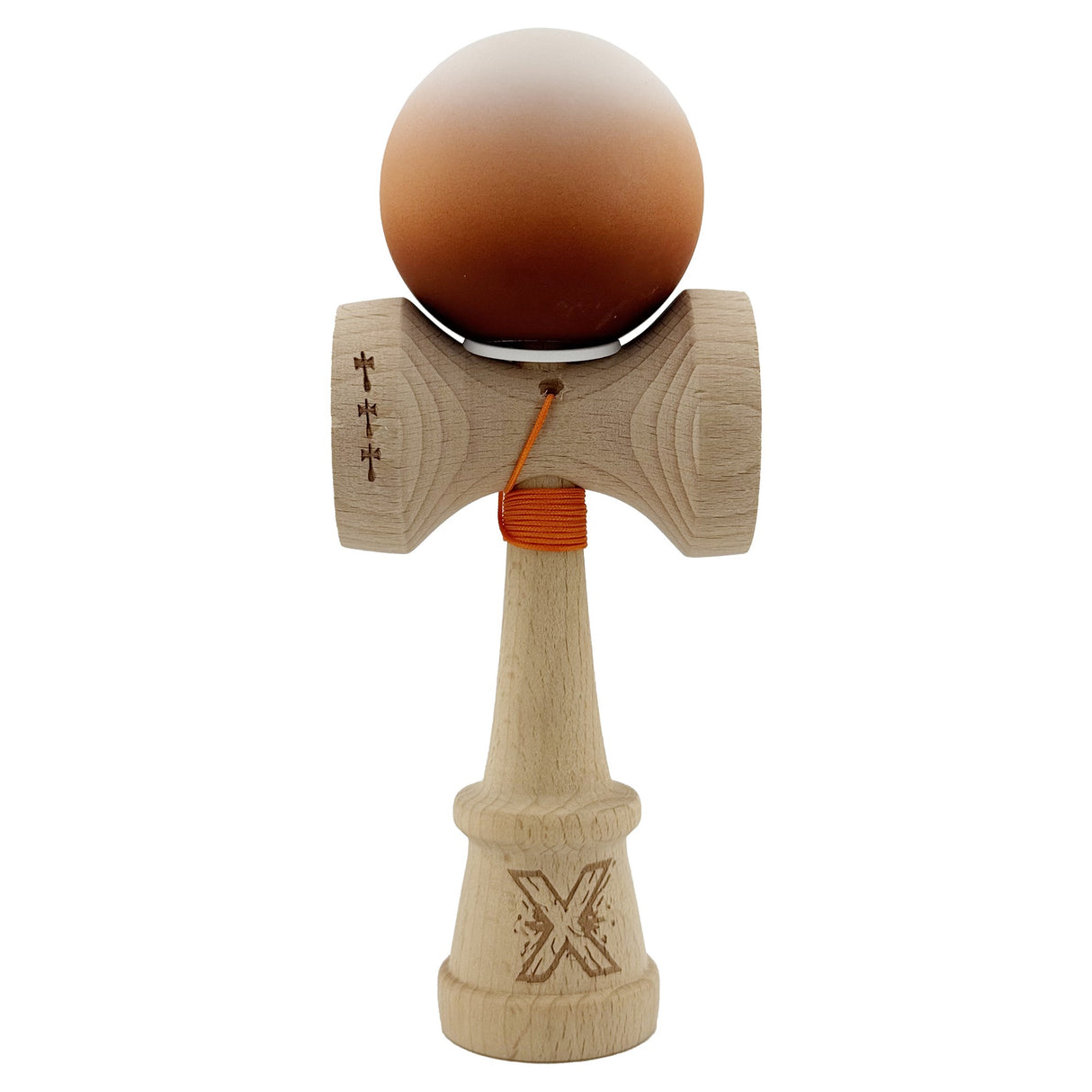 Kendama X Originala, Profesionala, Vivimall, Cupe Mari KING SIZE V3, Rubber Grip, Gaura in Baza, Rulment Metalic, din lemn 18 cm, Ata 55 cm, Gradient Alb/Maro - vivimall.ro