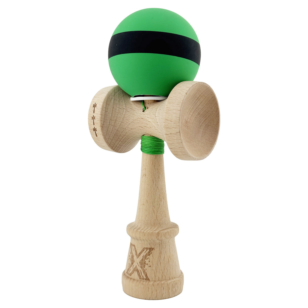 Kendama X Originala, Profesionala, Vivimall, Cupe Mari KING SIZE V3, Rubber Grip, Gaura in Baza, Rulment Metalic, din lemn 18 cm, Ata 55 cm, M Bicolor Verde Dublu/Negru - vivimall.ro