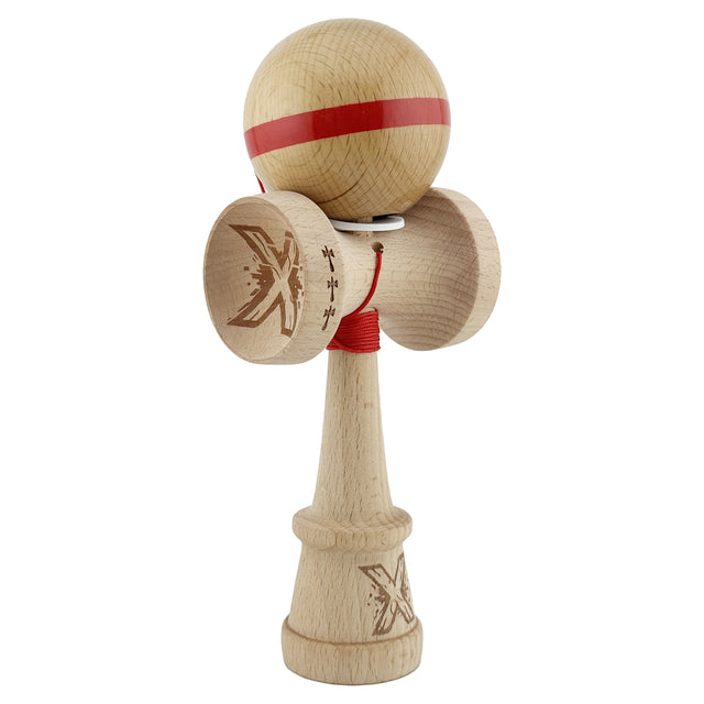 Kendama X Originala, Profesionala, Vivimall, Super Sticky, Cupe Mari KING SIZE V3, Gaura in Baza, Rulment Metalic, din lemn 18 cm, Ata 55 cm, Original Rosu - vivimall.ro