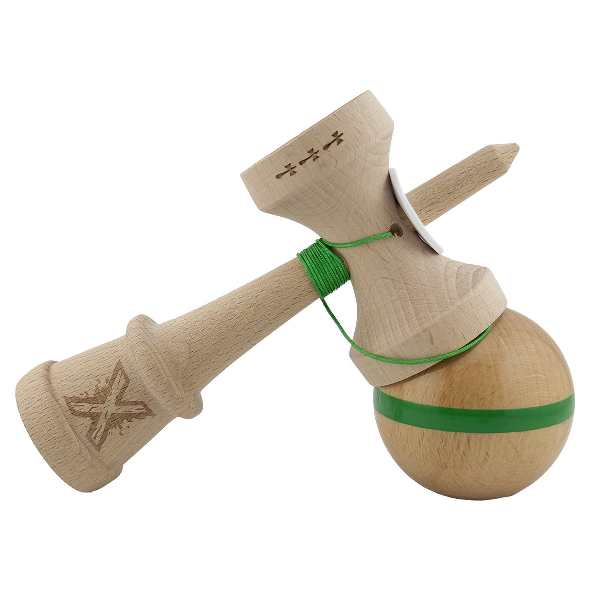 Kendama X Originala, Profesionala, Vivimall, Super Sticky, Cupe Mari KING SIZE V3, Gaura in Baza, Rulment Metalic, din lemn 18 cm, Ata 55 cm, Original Verde - vivimall.ro