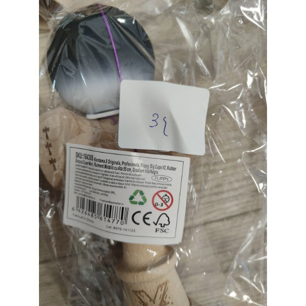 Kendama X Originala, Profesionala, Vivimall, Big Cups V3, Rubber Grip model gradient alb/negru - vivimall.ro