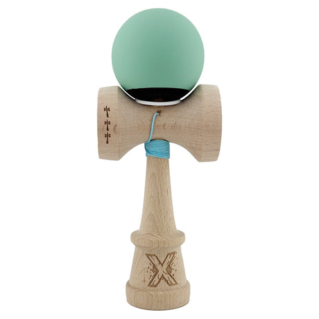 Kendama X Originala, Profesionala, Vivimall, Rubber Grip, Cupe Mari KING SIZE V3, Gaura in Baza, Rulment Metalic, din lemn 18 cm, Ata 55 cm, Bicolor Turcoaz/Albastru inchis - vivimall.ro