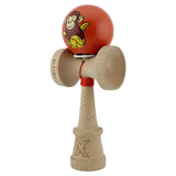 Kendama X Originala, Profesionala, Vivimall, Brown Monkey, Super Sticky cu Cupe Mari King Size V3, Rulment Metalic si Gaura in Baza, din Lemn 18 cm, Ata 55 cm, Rosu - vivimall.ro