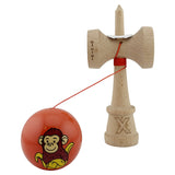 Kendama X Originala, Profesionala, Vivimall, Brown Monkey, Super Sticky cu Cupe Mari King Size V3, Rulment Metalic si Gaura in Baza, din Lemn 18 cm, Ata 55 cm, Rosu - vivimall.ro