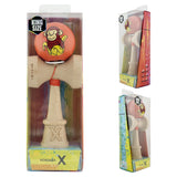 Kendama X Originala, Profesionala, Vivimall, Brown Monkey, Super Sticky cu Cupe Mari King Size V3, Rulment Metalic si Gaura in Baza, din Lemn 18 cm, Ata 55 cm, Rosu - vivimall.ro