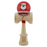Kendama X Originala, Profesionala, Vivimall, Christmas Edition, Super Sticky cu Cupe Mari KING SIZE V3, Rulment Metalic si Gaura in Baza, din Lemn 18 cm, Ata 55 cm, Rosu Mos Craciun - vivimall.ro