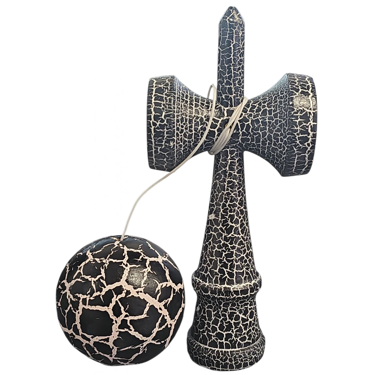 Kendama X Originala, Profesionala, Cracked din Lemn, 18 cm,  Negru Alb - vivimall.ro