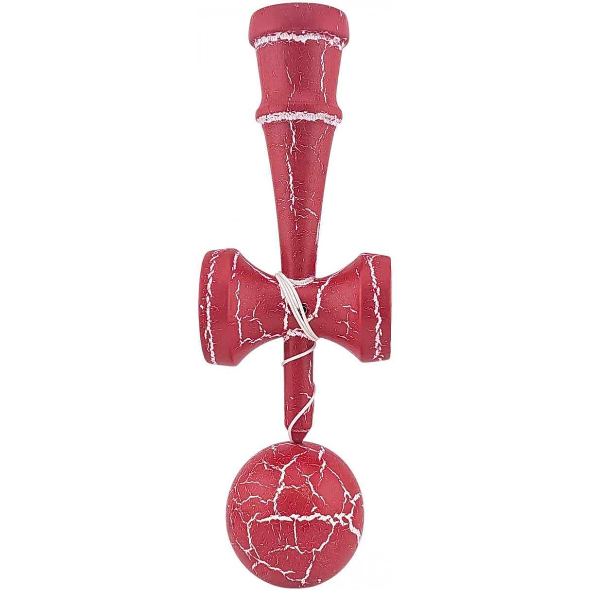Kendama X Originala, Profesionala, Flippy, Cracked, din Lemn, 18 cm, Rosu/Alb - vivimall.ro