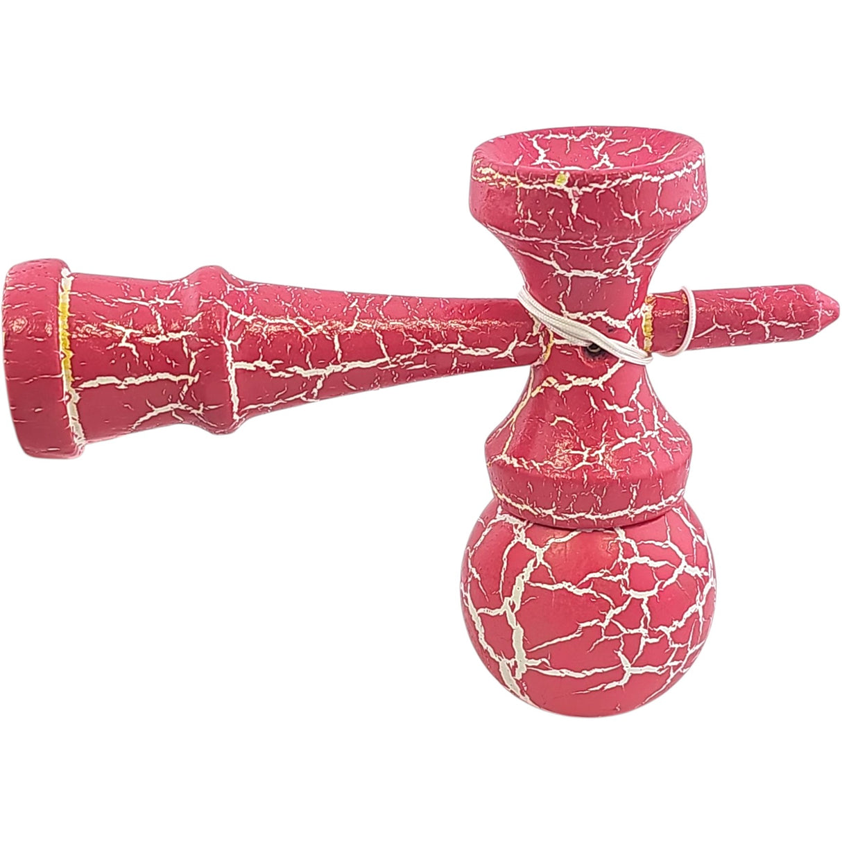 Kendama X Originala, Profesionala, Flippy, Cracked, din Lemn, 18 cm, Roz Aprins/Alb - vivimall.ro
