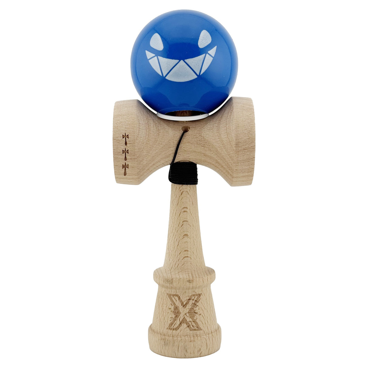 Kendama X Originala, Profesionala, Vivimall, Crazy Smile, Super Sticky cu Cupe Mari KING SIZE V3, Gaura in Baza, Rulment Metalic, din lemn 18 cm, Ata 62/65 cm, Special Albastru - vivimall.ro