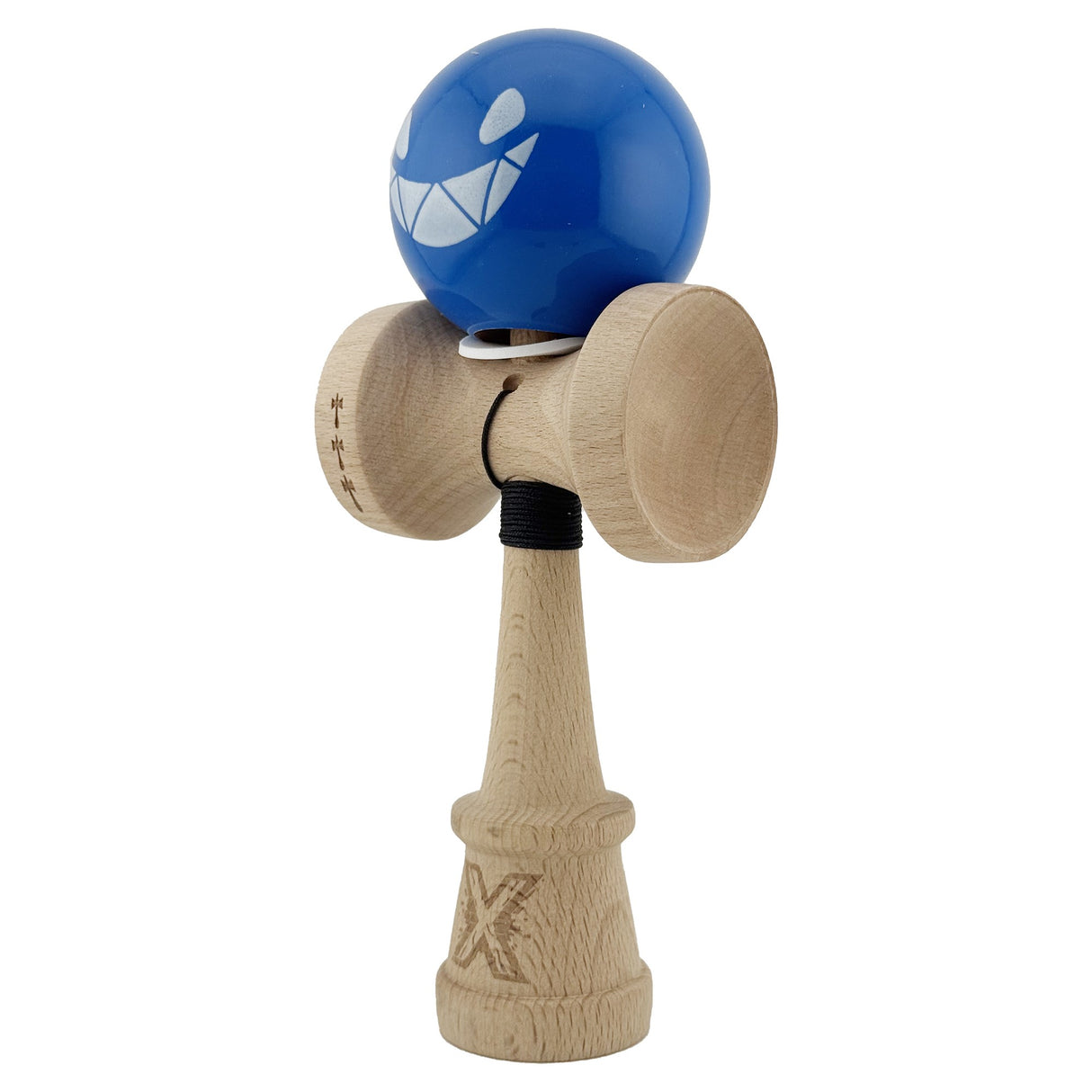 Kendama X Originala, Profesionala, Vivimall, Crazy Smile, Super Sticky cu Cupe Mari KING SIZE V3, Gaura in Baza, Rulment Metalic, din lemn 18 cm, Ata 62/65 cm, Special Albastru - vivimall.ro