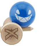 Kendama X Originala, Profesionala, Vivimall, Crazy Smile, Super Sticky cu Cupe Mari KING SIZE V3, Gaura in Baza, Rulment Metalic, din lemn 18 cm, Ata 62/65 cm, Special Albastru - vivimall.ro