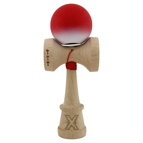 Kendama X Originala, Profesionala, Vivimall, Cupe Mari KING SIZE V3, Rubber Grip, Gaura in Baza, Rulment Metalic, din lemn 18 cm, Ata 55 cm, Gradient Rosu/Alb - vivimall.ro