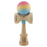 Kendama X Originala, Profesionala, Vivimall, Cupe Mari KING SIZE V3, Rubber Grip, Gaura in Baza, Rulment Metalic, din lemn 18 cm, Ata 55 cm, Gradient Roz/Galben/Albastru deschis - vivimall.ro