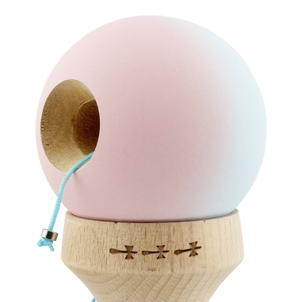 Kendama X Originala, Profesionala, Vivimall, Cupe Mari KING SIZE V3, Rubber Grip, Gaura in Baza, Rulment Metalic, din lemn 18 cm, Ata 55 cm, Gradient Albastru deschis/Roz - vivimall.ro
