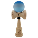 Kendama X Originala, Profesionala, Vivimall, Cupe Mari KING SIZE V3, Rubber Grip, Gaura in Baza, Rulment Metalic, din lemn 18 cm, Ata 55 cm, Gradient Albastru/Gri/Albastru deschis - vivimall.ro