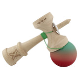 Kendama X Originala, Profesionala, Vivimall, Cupe Mari KING SIZE V3, Rubber Grip, Gaura in Baza, Rulment Metalic, din lemn 18 cm, Ata 55 cm, Gradient Verde/Roz/Rosu - vivimall.ro