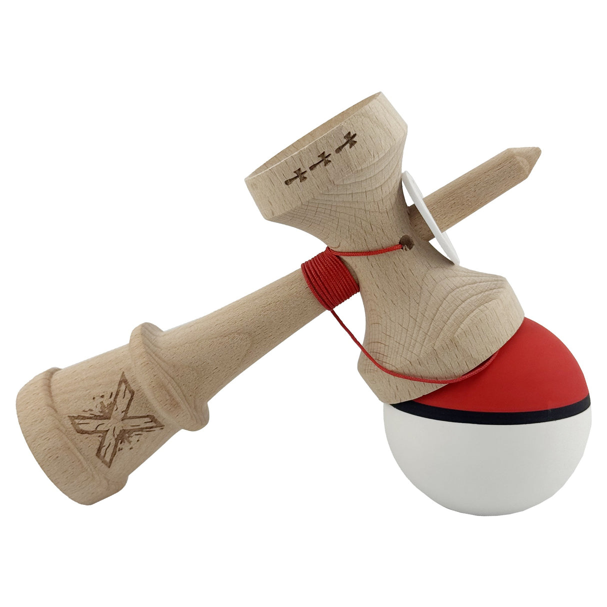 Kendama X Originala, Profesionala, Vivimall, Big Cups V3, Rubber Grip model Rosu/alb - vivimall.ro