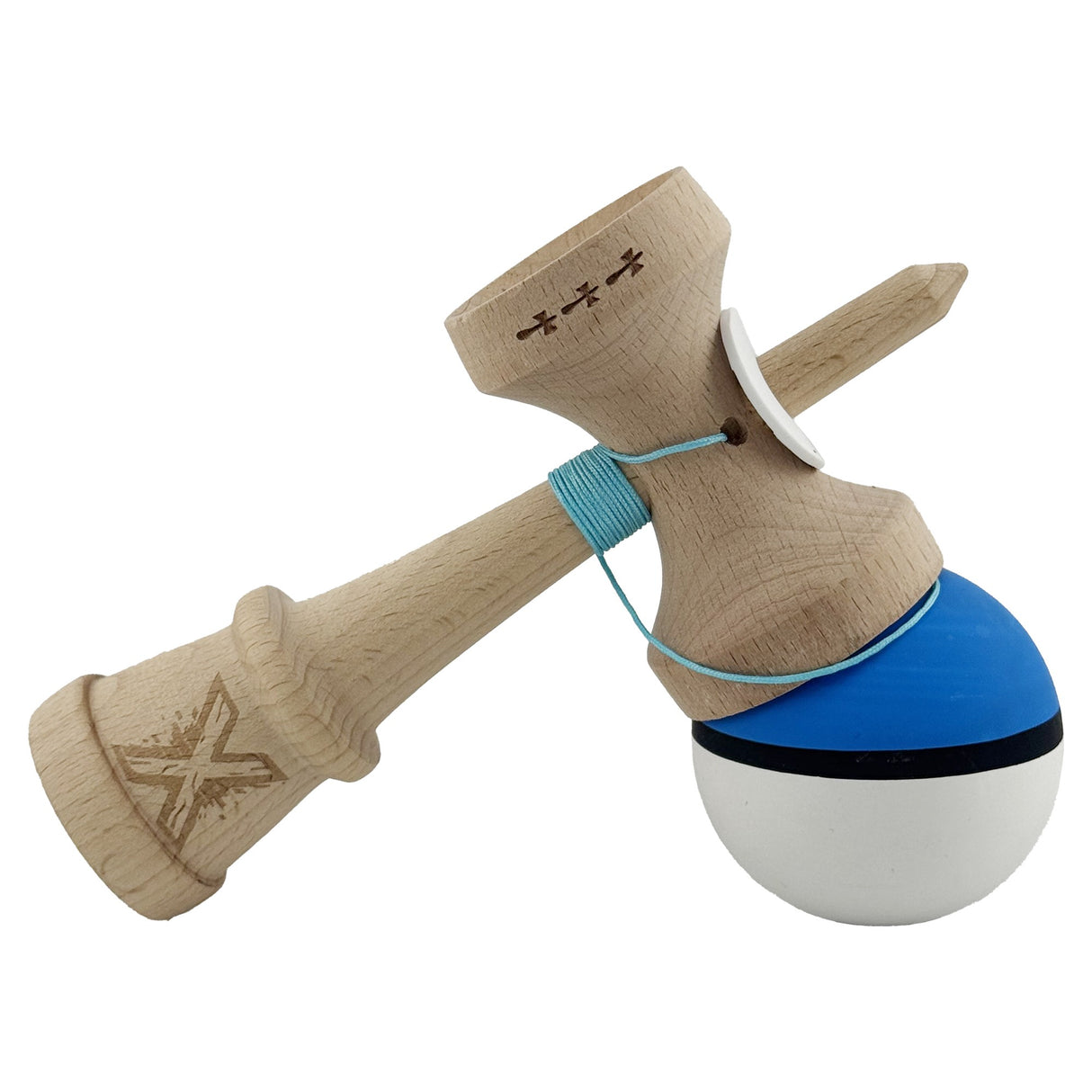 Kendama X Originala, Profesionala, Vivimall, Big Cups V3, Rubber Grip model albastru/negru/alb - vivimall.ro