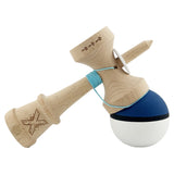 Kendama X Originala, Profesionala, Vivimall, Big Cups V3, Rubber Grip model albastru inchis/alb - vivimall.ro
