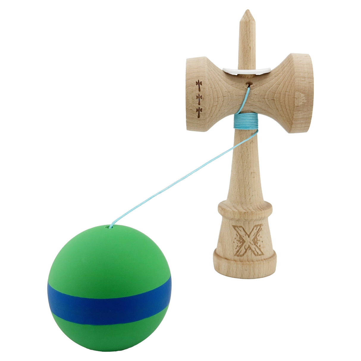 Kendama X Originala, Profesionala, Vivimall, Big Cups V3, Rubber Grip model verde/albastru/verde - vivimall.ro