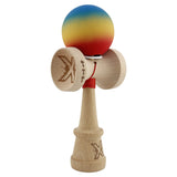 Kendama X Originala, Profesionala, Vivimall, Cupe Mari KING SIZE V3, Rubber Grip, Gaura in Baza, Rulment Metalic, din lemn 18 cm, Ata 55 cm, Gradient Albastru/Galben/Rosu - vivimall.ro