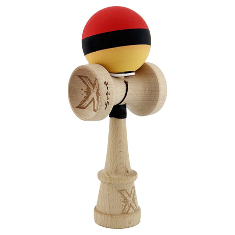 Kendama X Originala, Profesionala, Vivimall, Big Cups V3, Rubber Grip model rosu/negru/galben - vivimall.ro