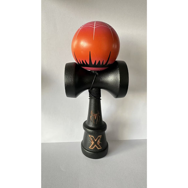 Kendama X Originala , Profesionala, Vivimall, Cupe Mari KING SIZE V3, Super Sticky, Gaura in Baza, Rulment Metalic, din lemn 18 cm, Ata 62/65 cm-  BLACK Spider King - vivimall.ro