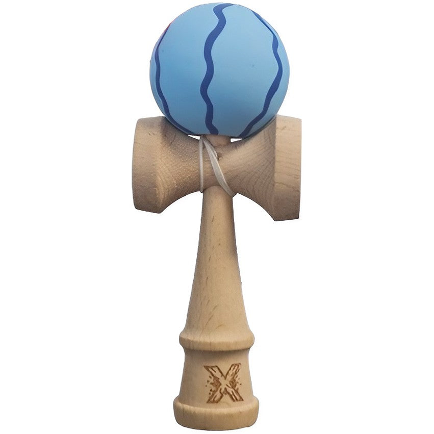 Kendama X Originala, Profesionala, Flippy, Rubber Grip, din Lemn, 18 cm, Albastru deschis - vivimall.ro