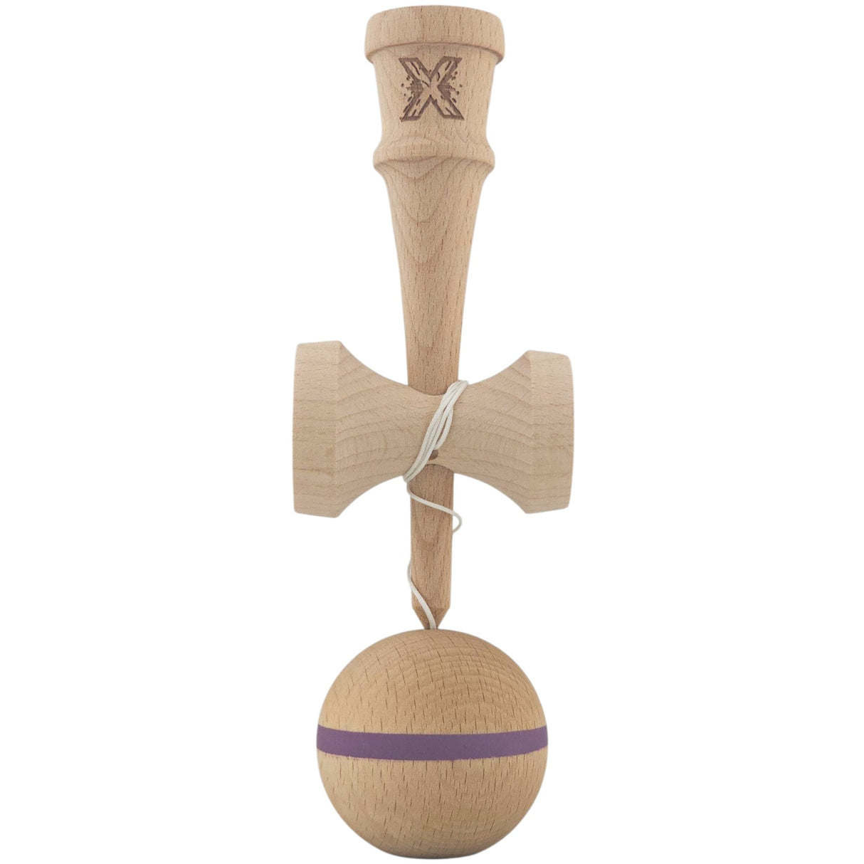 Kendama X Originală, Profesională, Flippy, din Lemn, 18 cm, Dunga Mov - vivimall.ro