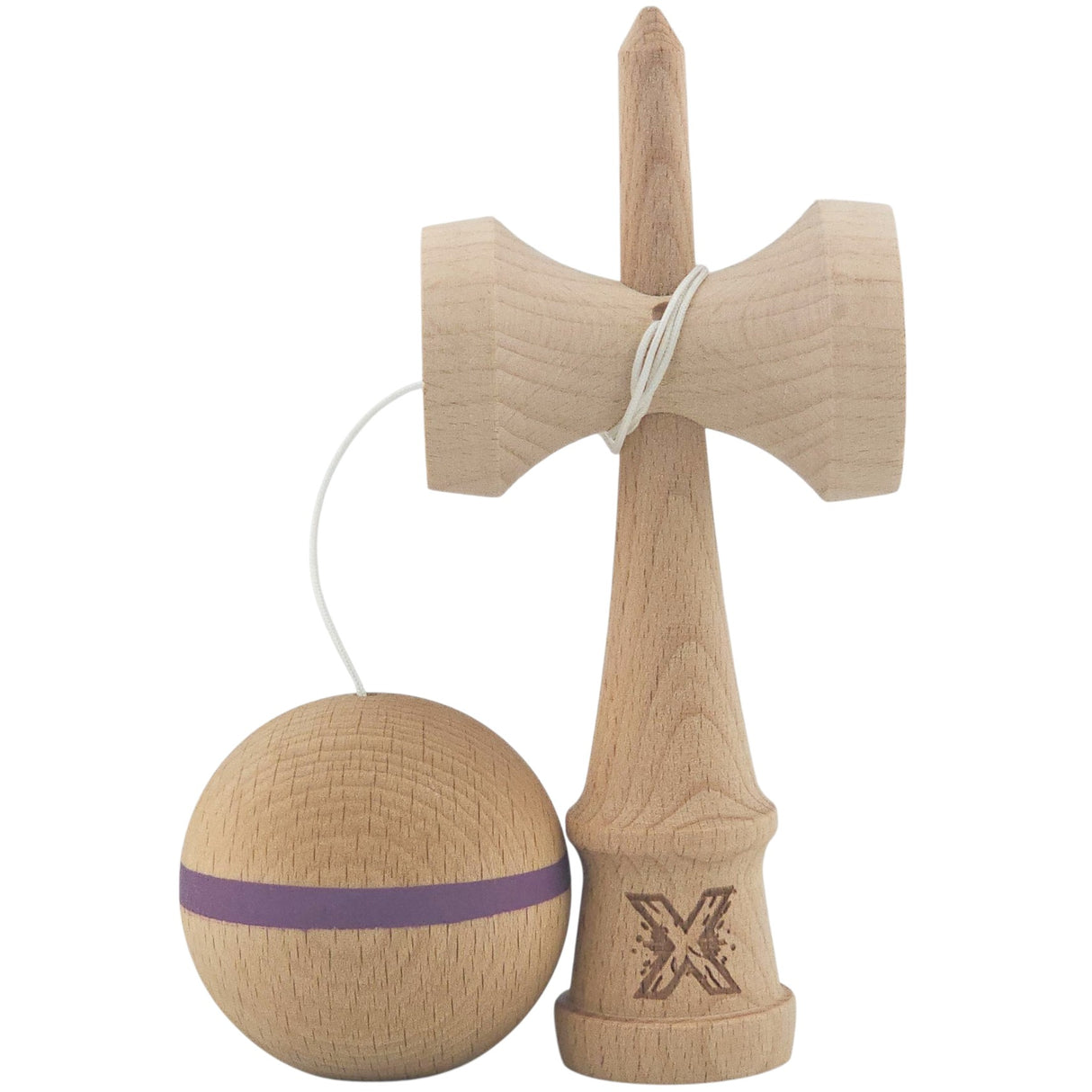Kendama X Originală, Profesională, Flippy, din Lemn, 18 cm, Dunga Mov - vivimall.ro