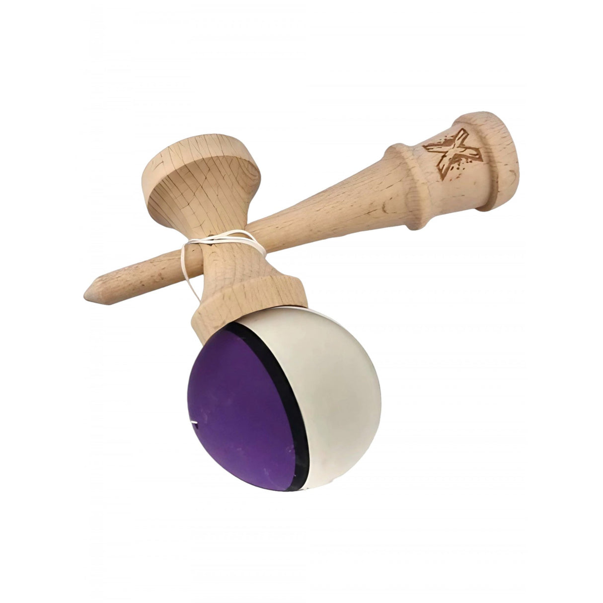 Kendama X Originala, Profesionala, Flippy, din Lemn, 18 cm, Multicolor Mov/Negru/Alb