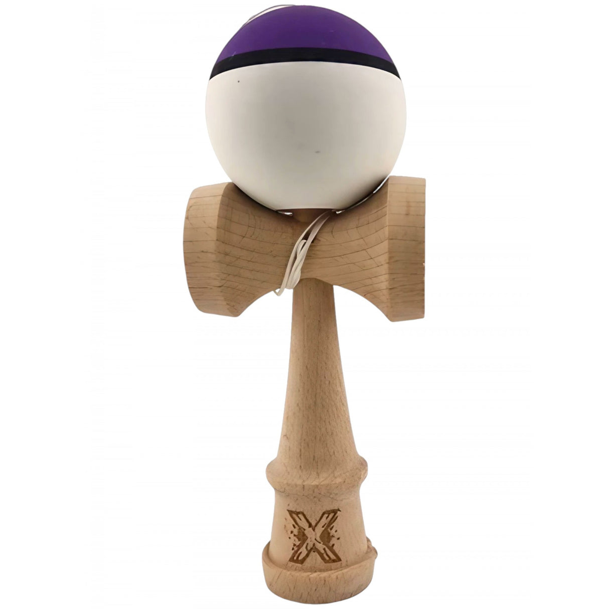 Kendama X Originala, Profesionala, Flippy, din Lemn, 18 cm, Multicolor Mov/Negru/Alb