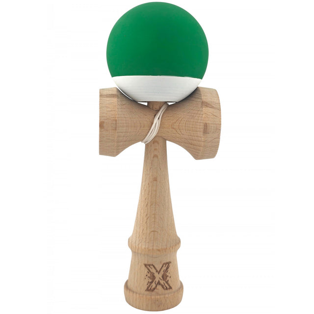 Kendama X Originala, Profesionala, Vivimall, din Lemn, 18 cm, Rubber Grip, Verde Alb - vivimall.ro